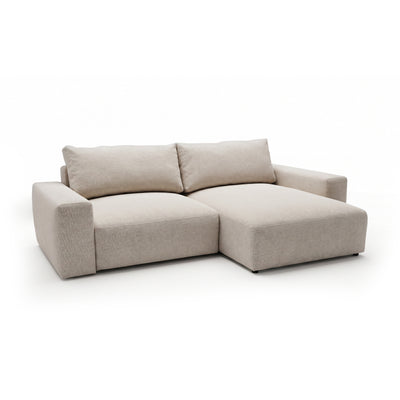 Modulaire hoekbank Iskeli Crème Taupe (ARAGON 03), rechtszijdig, schuin aanzicht – hoekbank met opbergruimte voor beddengoed