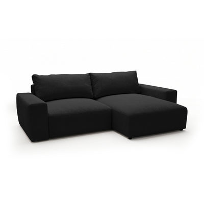 Modulaire hoekbank Iskeli Ravenzwart (ARAGON 99), rechtszijdig, schuin aanzicht – hoekbank met chaise longue in Aragon-stof