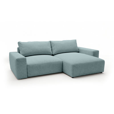 Modulaire hoekbank Iskeli IJsblauw (ARAGON 70), rechtszijdig, schuin aanzicht – hoekbank met chaise longue in Aragon-stof