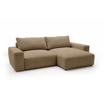 Modulaire hoekbank Iskeli Notenbeige (ARAGON 14), rechtszijdig, schuin aanzicht – hoekbank met chaise longue in Aragon-stof
