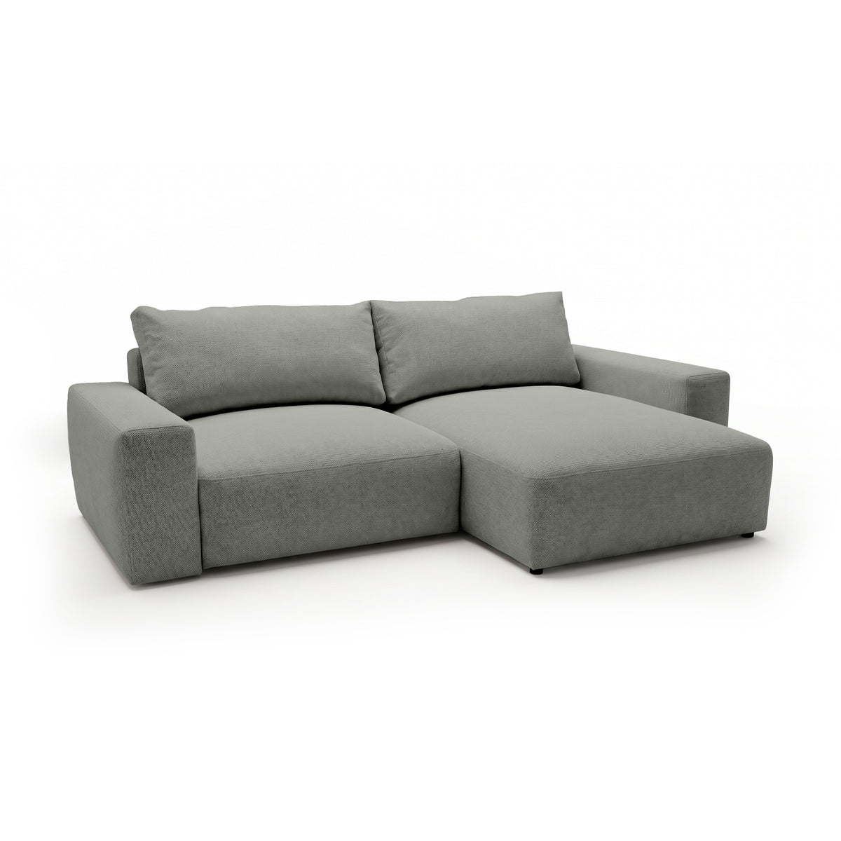 Modulaire hoekbank Iskeli Staalgrijs (ARAGON 83), rechtszijdig, schuin aanzicht – hoekbank met chaise longue in Aragon-stof