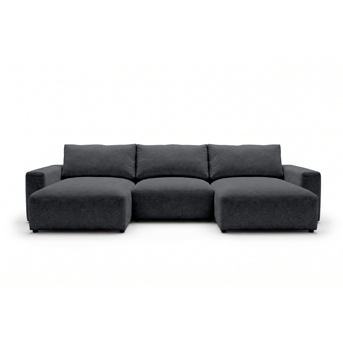 Modulaire hoekbank U Iskeli 361 cm Donker Asgrijs (ARAGON 93), vooraanzicht – hoekbank met twee chaise longues in Aragon-stof
