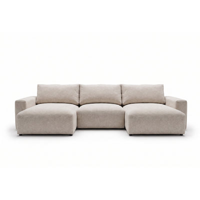 Modulaire hoekbank U Iskeli 361 cm Crème Taupe (ARAGON 03), vooraanzicht – twee chaise longues en een middenmodule