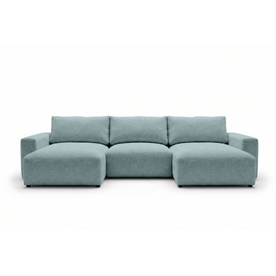 Modulaire hoekbank U Iskeli 361 cm IJsblauw (ARAGON 70), vooraanzicht – hoekbank met twee chaise longues in Aragon-stof