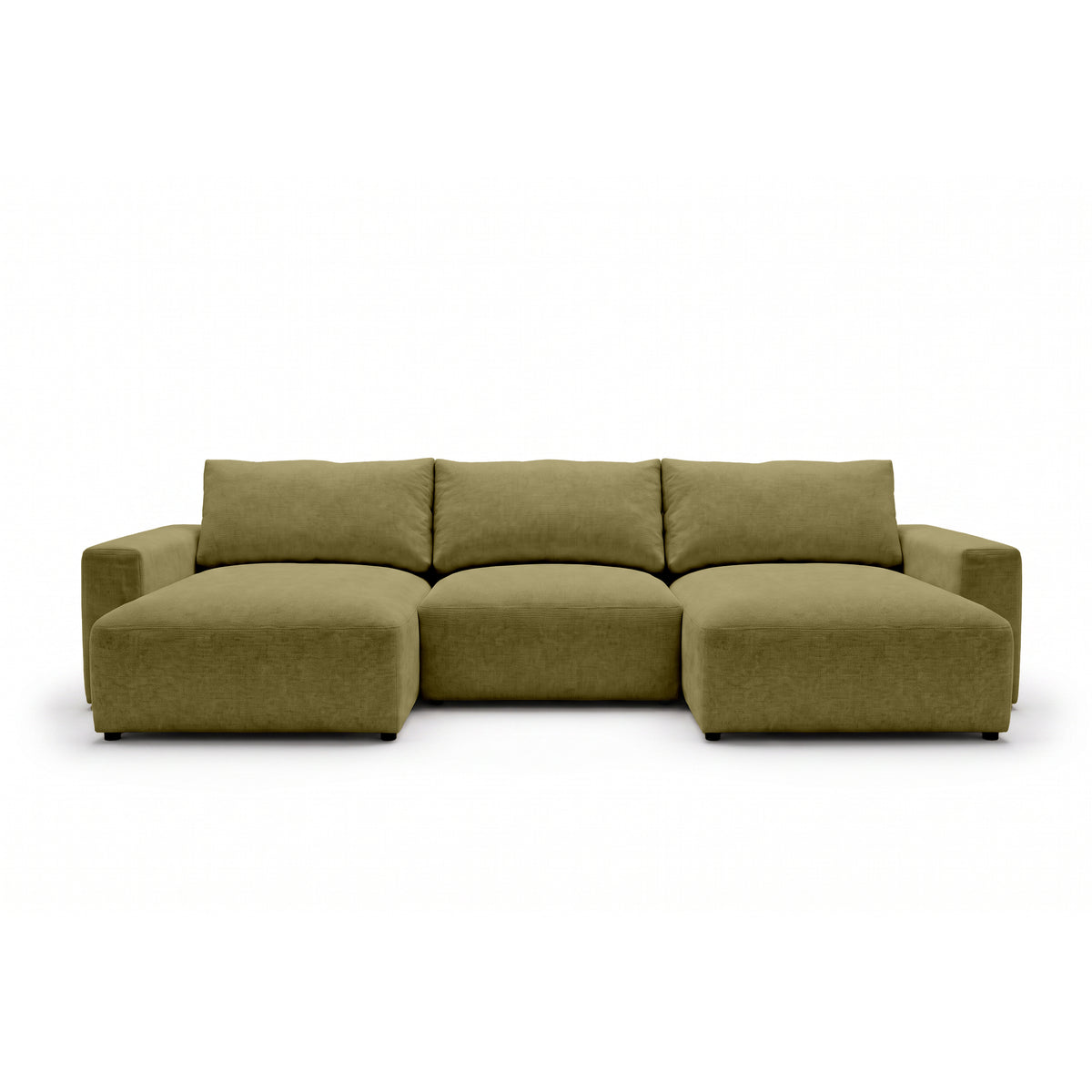 Modulaire hoekbank U Iskeli 361 cm Goudkleurig Linnen (ARAGON 35), vooraanzicht – hoekbank met twee chaise longues in Aragon-stof