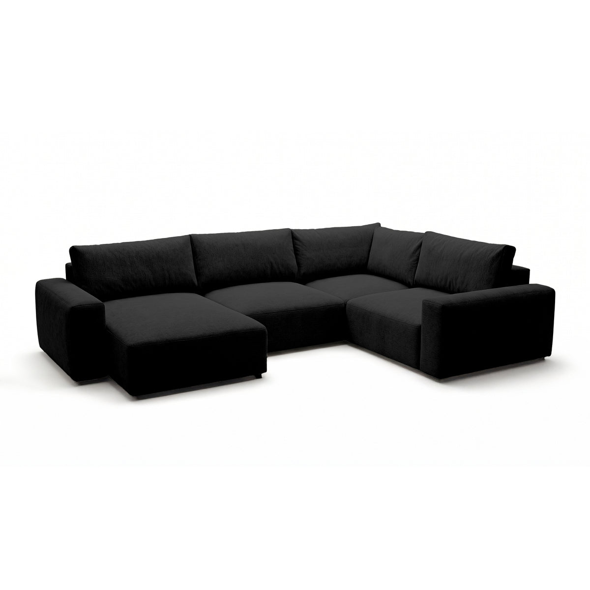 Modulaire hoekbank UL Iskeli Plus 341 cm Ravenzwart (ARAGON 99), linkszijdig, schuin aanzicht – grote hoekbank in Aragon-stof