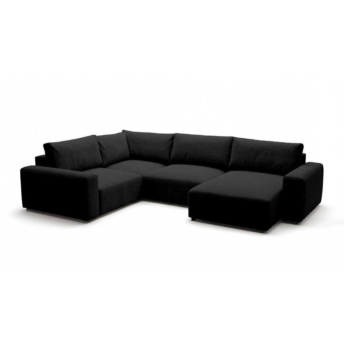 Modulaire hoekbank UL Iskeli Plus 341 cm Ravenzwart (ARAGON 99), rechtszijdig, schuin aanzicht – grote hoekbank in Aragon-stof