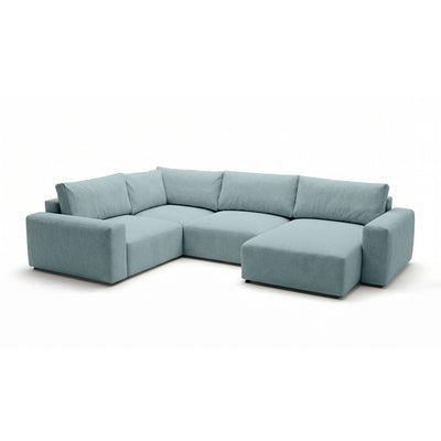 Modulaire hoekbank UL Iskeli Plus 341 cm IJsblauw (ARAGON 70), rechtszijdig, schuin aanzicht – grote hoekbank in Aragon-stof