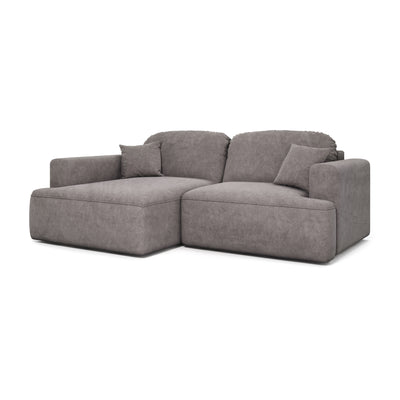 Senvali-hoekbank 240 cm Gedempt Paars (CLOUD 82), linkszijdig – hoekbank met decoratieve kussens, schuin aanzicht