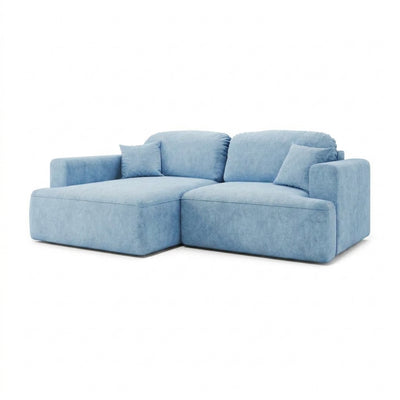 Senvali-hoekbank 240 cm Staalblauw (CLOUD 71), linkszijdig – hoekbank voor de woonkamer in boho-stijl, schuin aanzicht
