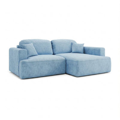 Senvali-hoekbank 240 cm Staalblauw (CLOUD 71), rechtszijdig – slaaphoekbank met chaise longue, schuin aanzicht