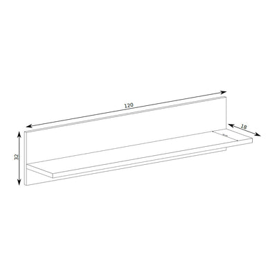 Wandplank Korin 120x32 – maattekening met breedte, hoogte en diepte