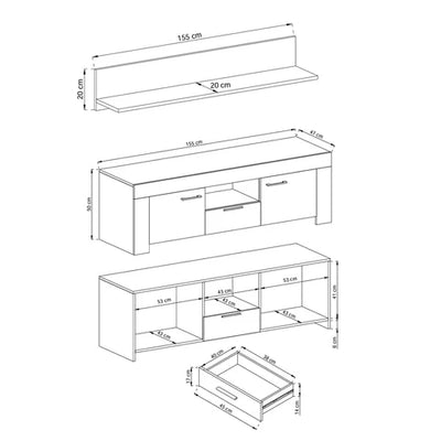 Gorky TV Unit Set with Shelf 155x50 + 155x20, Modern Style – photo 8