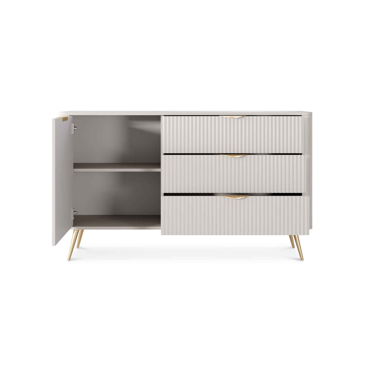 Laanti Sideboard with Drawers and Doors 138x81, Elegant Style – with doors open