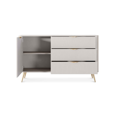 Laanti Sideboard with Drawers and Doors 138x81, Elegant Style – with doors open