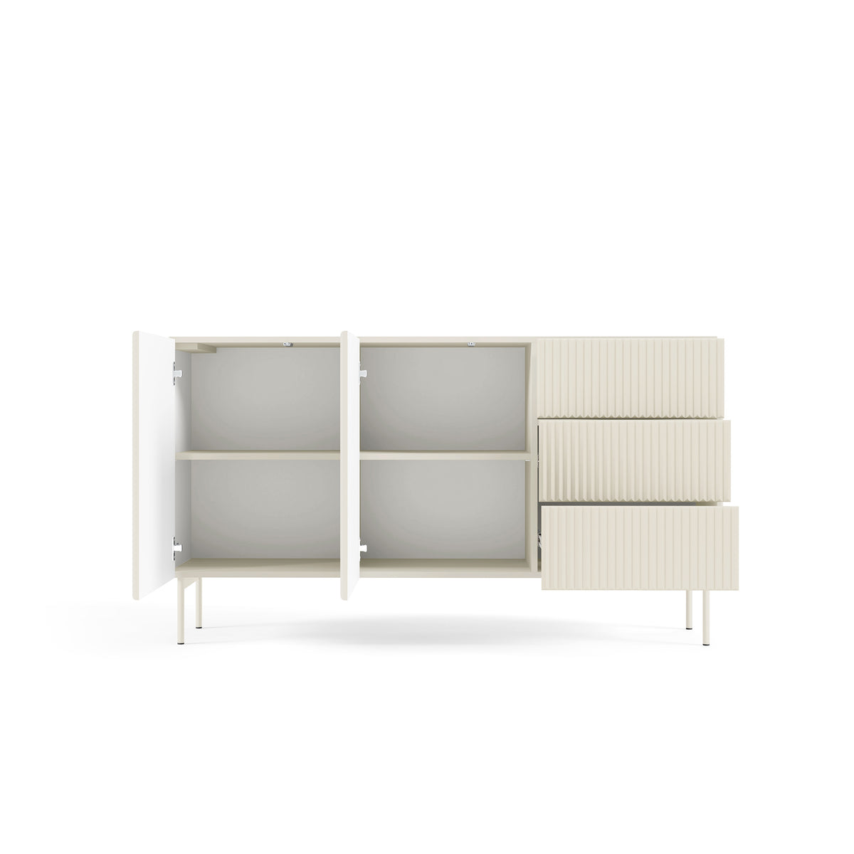 MuzZI Sideboard with Doors and Drawers 147x81, Modern Style – with doors open