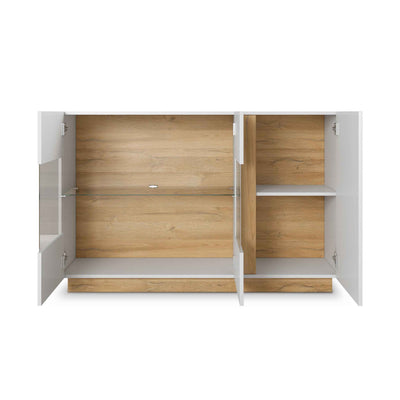 Armelia Sideboard with Glass Display Cabinet 138x91, Modern Style – with doors open