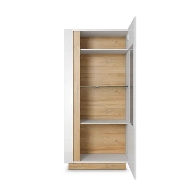 Armelia Glass Display Cabinet 72x154 cm, Modern Style – with doors open