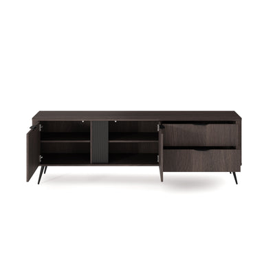 Velia TV Unit 195x61, Japandi Style – with doors open