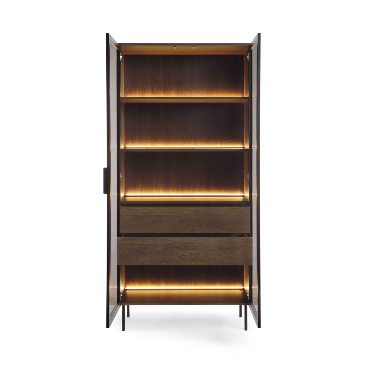 Lummer Glass Display Cabinet 91x195 cm, Modern Style – with doors open