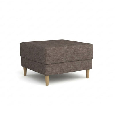 Harmi-poef 66x66 Zandkleurige Taupe (SAWANA 12) – gestoffeerde poef van vlechtstof op beuken poten