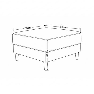 Harmi-poef 66x66 – maatschets met breedte, diepte en hoogte 45 cm