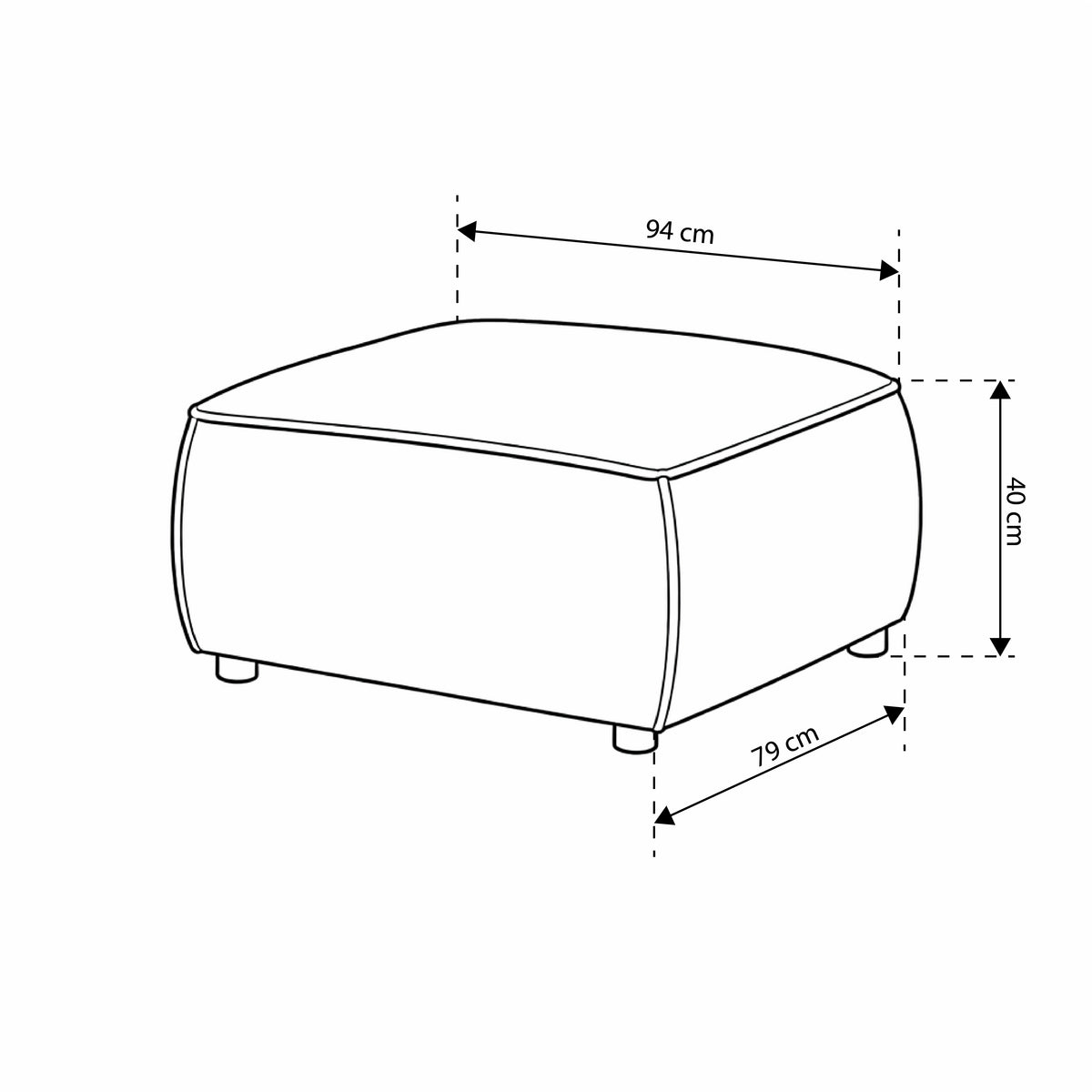 Brick Pouffe 94x40 cm, Modern Style – dimensions drawing