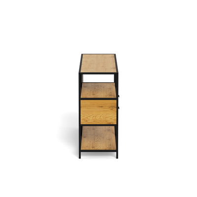 Laag rek Skeleto 114x78 Wild Eiken – zijaanzicht, diepte 35 cm en stalen frame
