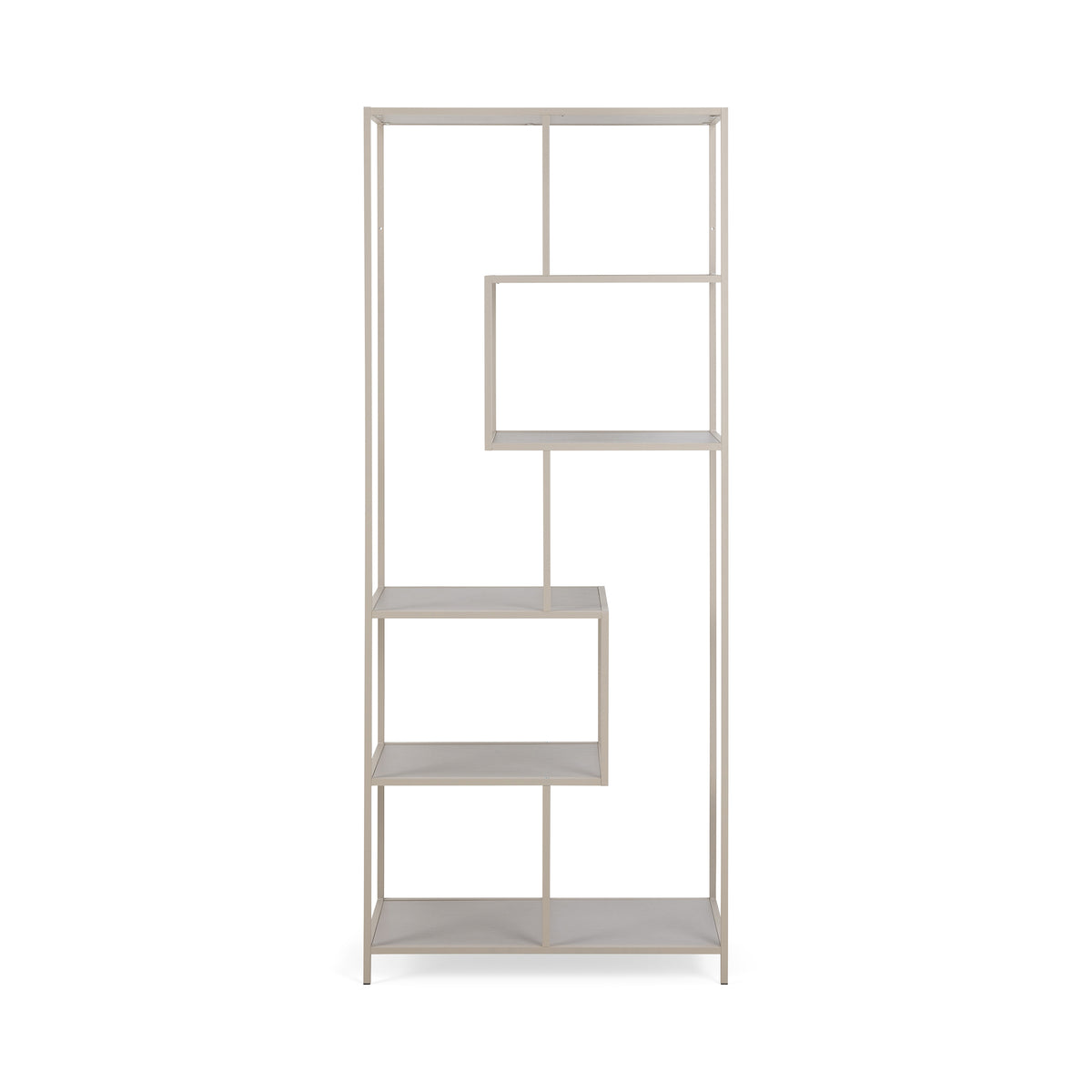 Skeleto-boekenkast 77x185 grijze melamine, vooraanzicht – grijze planken en frame in één tint