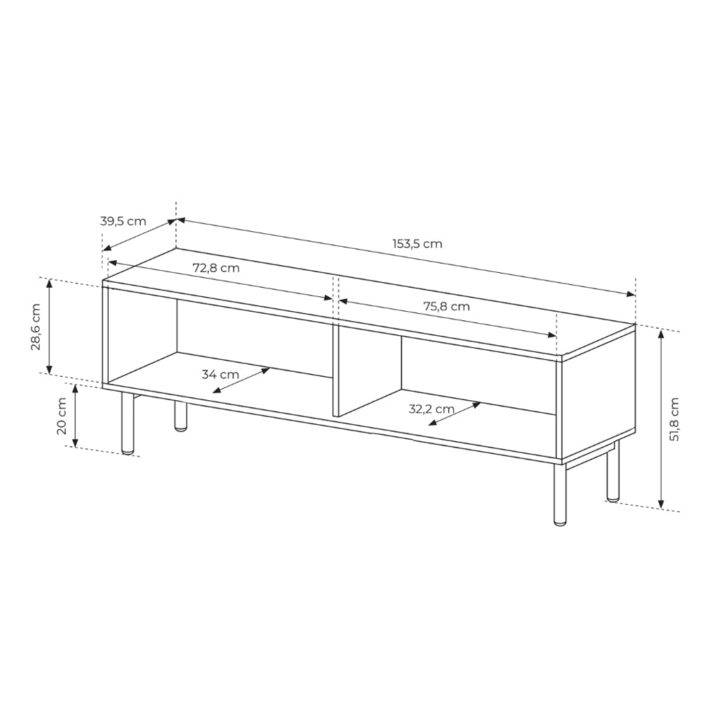 Viola TV Unit 154x52, Japandi Style – dimensions drawing
