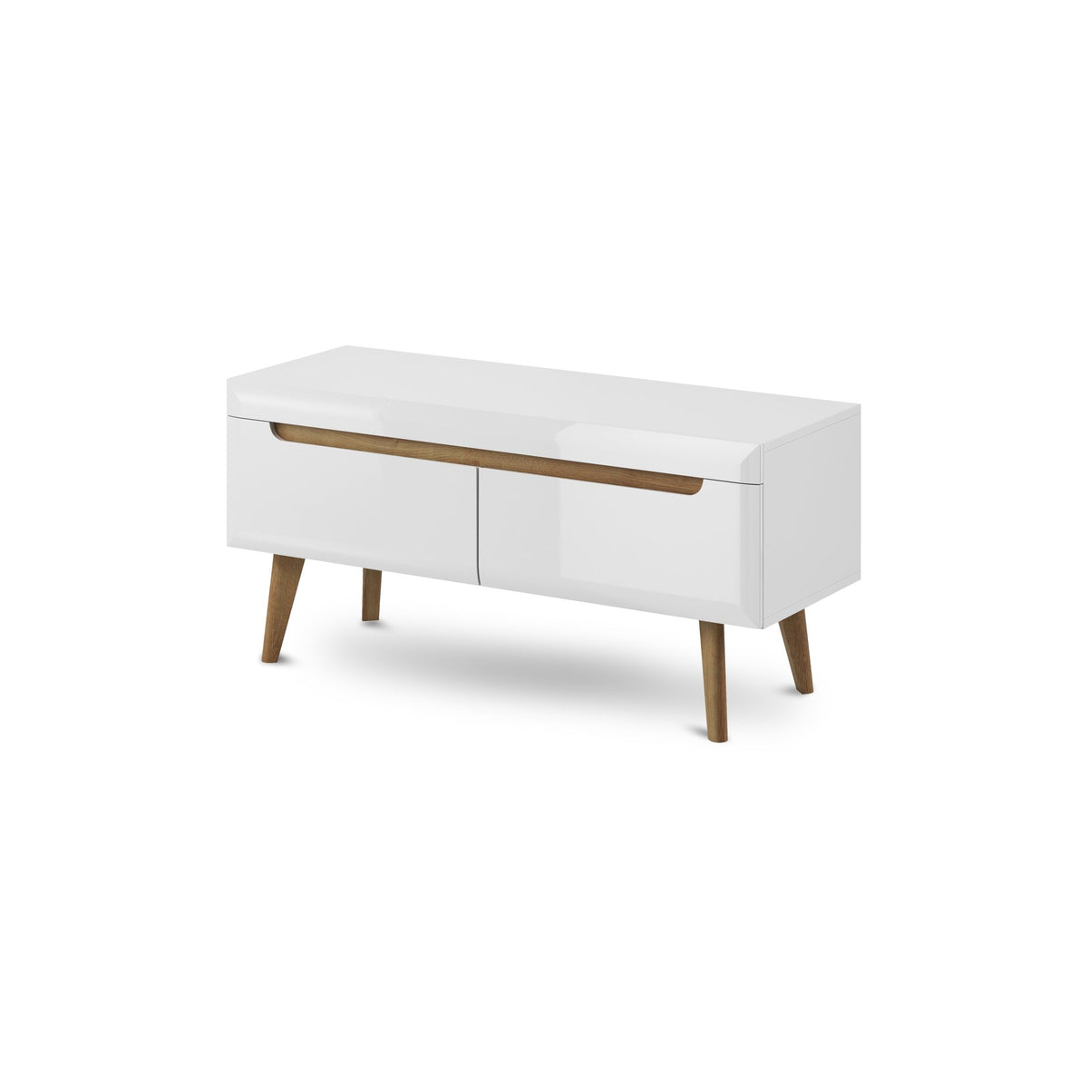 Trava TV Unit 107x50, Scandinavian Style – White Gloss Riviera Oak