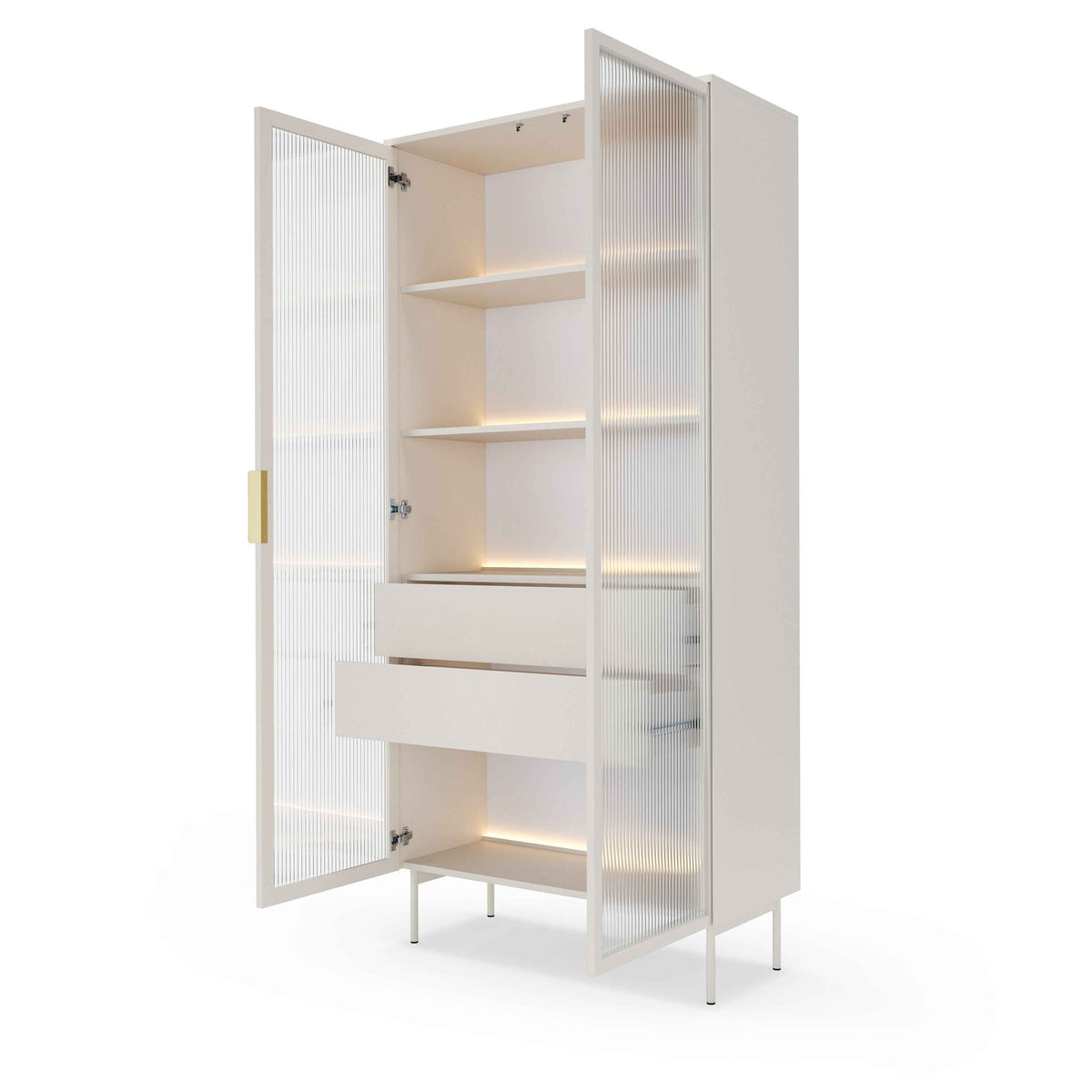 Lummer Glass Display Cabinet 91x195 cm, Modern Style – with doors open