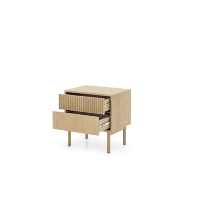 Viola Bedside Table with 2 Drawers 54x55 cm, Scandinavian Style – with doors open