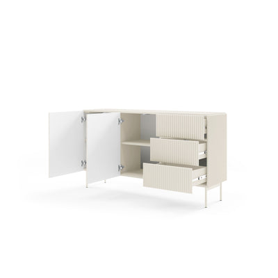 MuzZI Sideboard with Doors and Drawers 147x81, Modern Style – with doors open