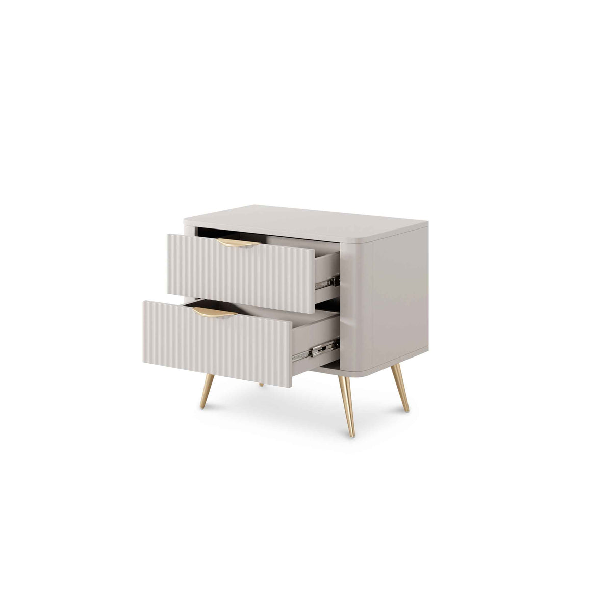 Laanti Bedside Table with 2 Drawers 63x55 cm, Elegant Style – with doors open