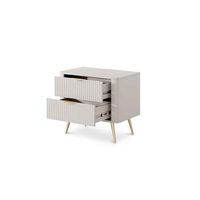 Laanti Bedside Table with 2 Drawers 63x55 cm, Elegant Style – with doors open