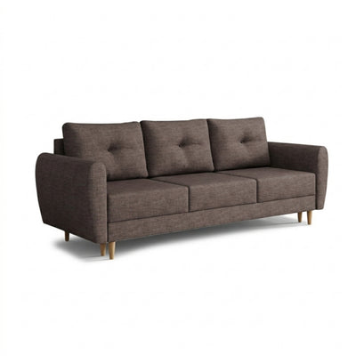 Harmi-bank 235 cm Zandkleurige Taupe (SAWANA 12) – driezitsbank met opbergruimte voor beddengoed op beuken poten