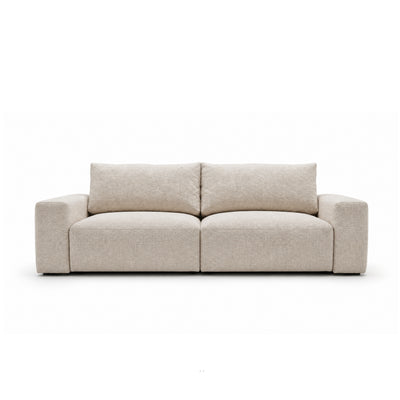 Modulaire bank Iskeli 260 cm Crème Taupe (ARAGON 03), vooraanzicht – twee modules met armleuningen en lage zwarte poten