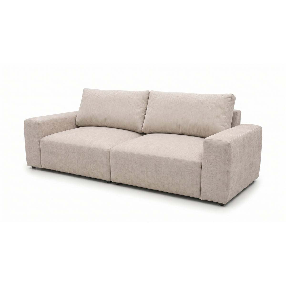 Modulaire bank Iskeli 260 cm Crème Taupe (ARAGON 03), schuin aanzicht – bank met slaapfunctie en twee rugkussens