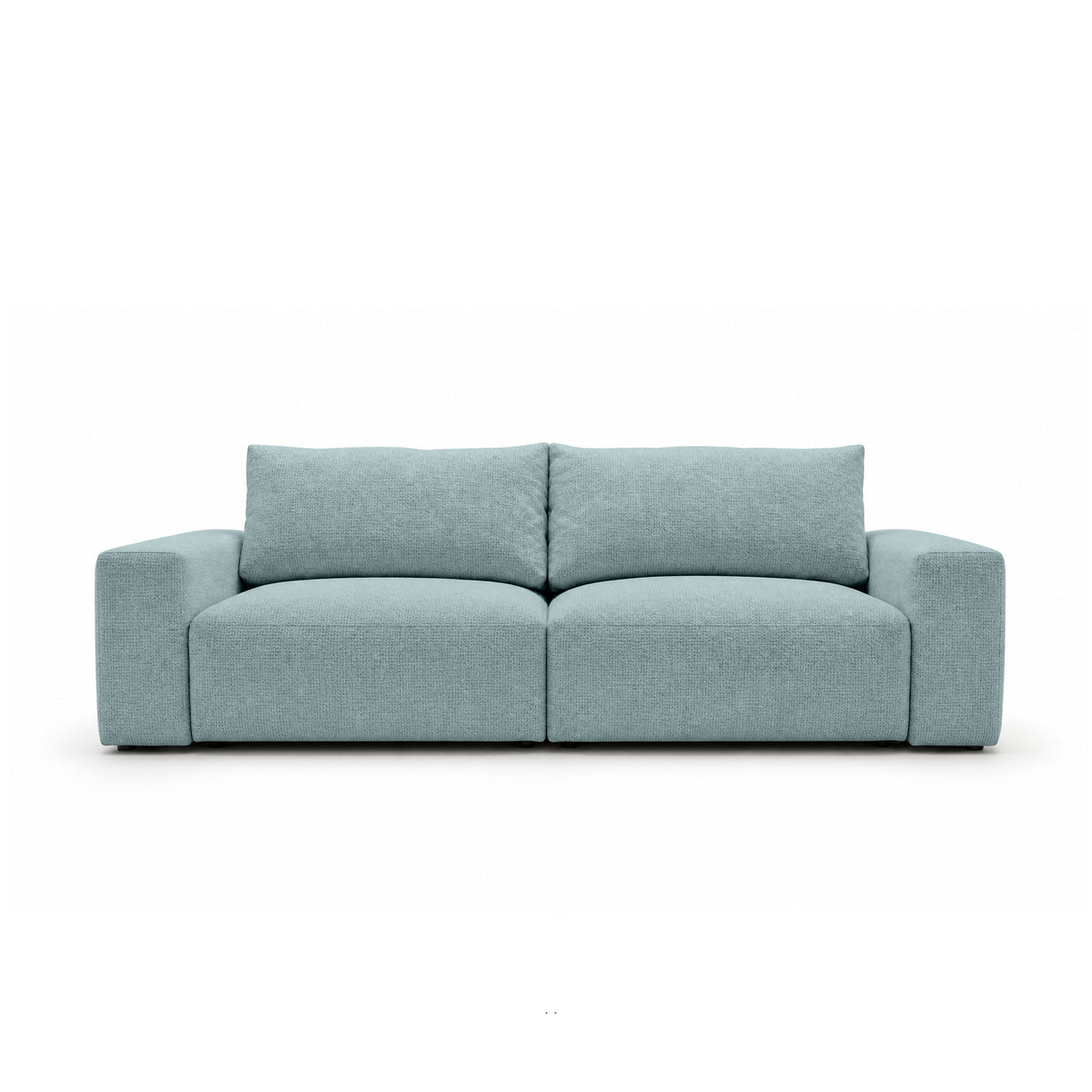 Modulaire bank Iskeli 260 cm IJsblauw (ARAGON 70), vooraanzicht – bank met opbergruimte voor beddengoed in Aragon-stof
