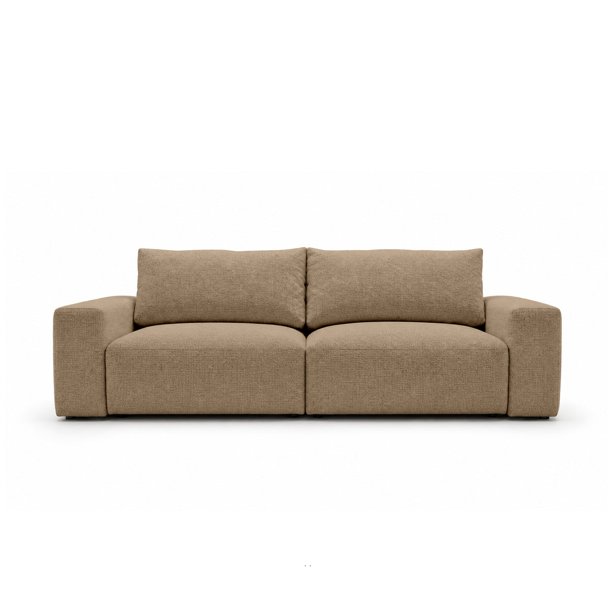 Modulaire bank Iskeli 260 cm Notenbeige (ARAGON 14), vooraanzicht – bank met opbergruimte voor beddengoed in Aragon-stof