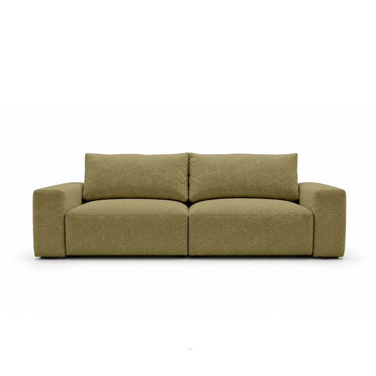 Modulaire bank Iskeli 260 cm Goudkleurig Linnen (ARAGON 35), vooraanzicht – bank met opbergruimte voor beddengoed in Aragon-stof