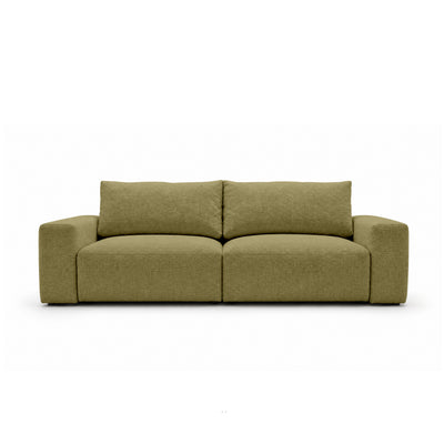 Modulaire bank Iskeli 260 cm Goudkleurig Linnen (ARAGON 35), vooraanzicht – bank met opbergruimte voor beddengoed in Aragon-stof