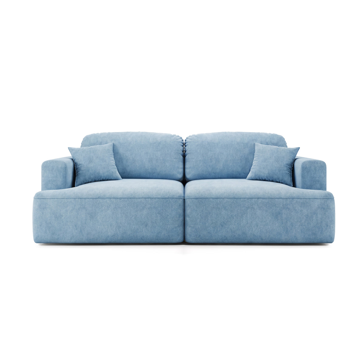 Senvali-bank 241 cm Staalblauw (CLOUD 71) – bank met slaapfunctie in boho-stijl, vooraanzicht