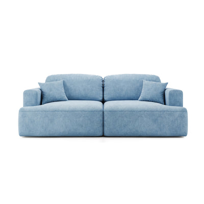 Senvali-bank 241 cm Staalblauw (CLOUD 71) – bank met slaapfunctie in boho-stijl, vooraanzicht