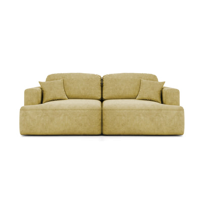 Senvali-bank 241 cm Gouden Sepia (CLOUD 32) – fluwelen bank met slaapfunctie en decoratieve kussens, vooraanzicht