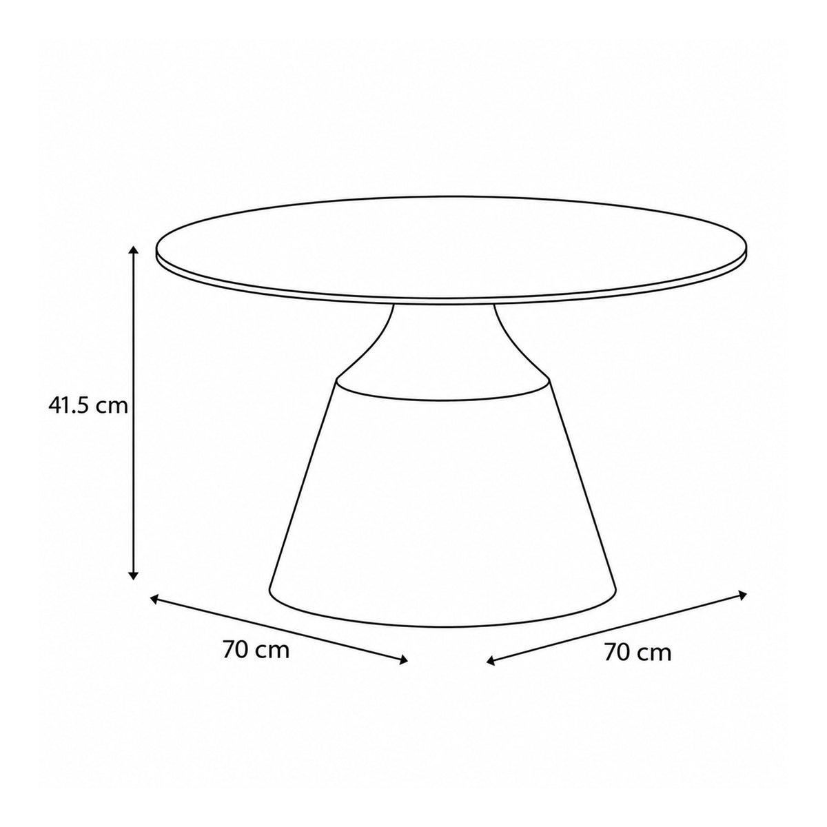 Salontafel Fumor GOLD 70x42 – maattekening met diameter en hoogte