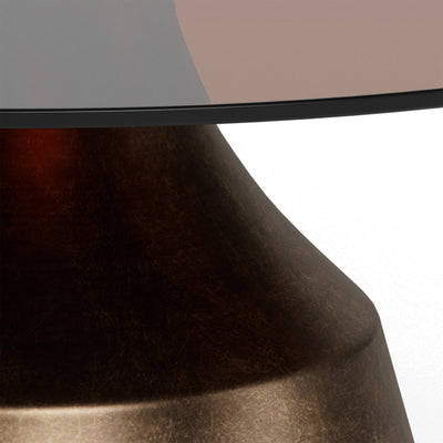 Salontafel Fumor GOLD 70x42 – close-up van gehard glas en geborsteld staal in bronskleur