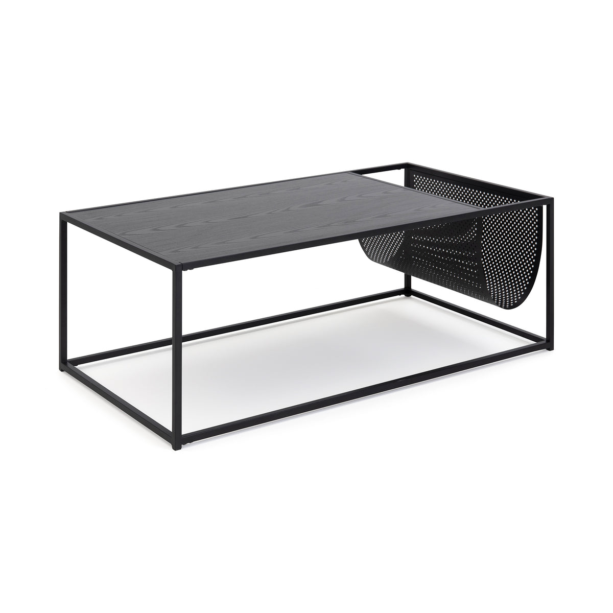 Skeleto-salontafel 110x60 met schuine rand aan de kant van het gaasvak – industriële salontafel