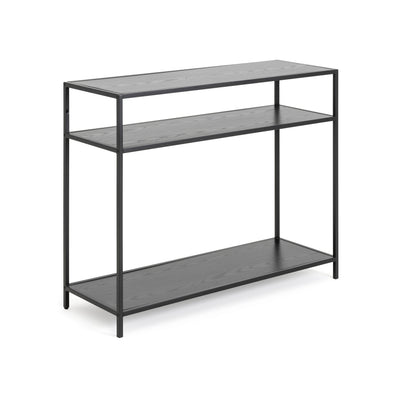Skeleto-bijzettafel 100x79, zwarte melamine met schuine randen – tafelblad en twee planken in zwarte essendecor